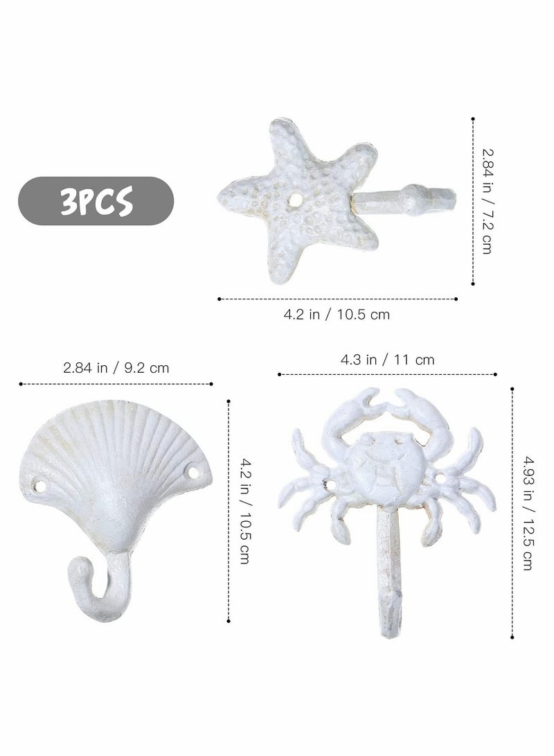3 Pcs Nautical Hooks Crab sea shell shape Wall Coat Towel Robe key Hat Clothes Hangers Beach Coastal Decorations Ornaments - Image 2